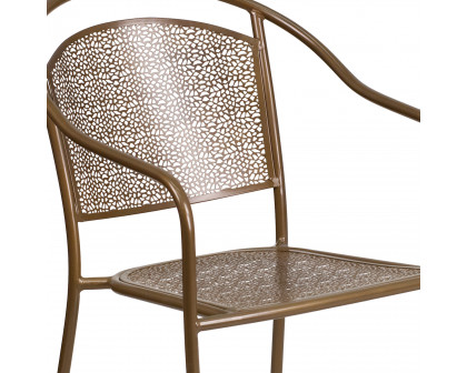 BLNK Oia Commercial Steel Indoor-Outdoor Patio Arm Chair with Round Back - Gold