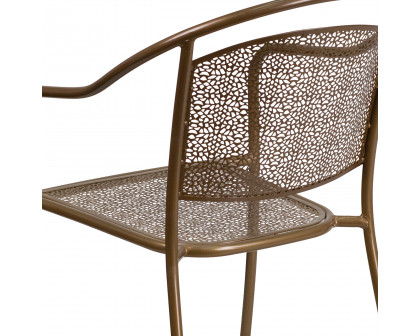 BLNK Oia Commercial Steel Indoor-Outdoor Patio Arm Chair with Round Back - Gold