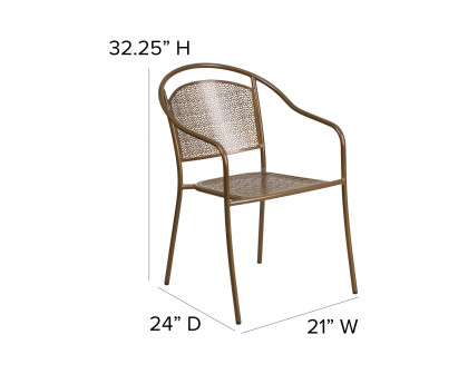 BLNK Oia Commercial Steel Indoor-Outdoor Patio Arm Chair with Round Back - Gold