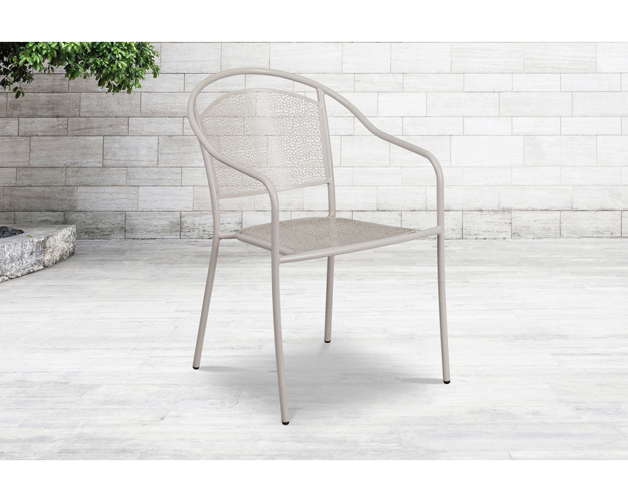 BLNK Oia Commercial Steel Indoor-Outdoor Patio Arm Chair with Round Back - Light Gray