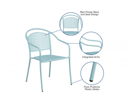 BLNK Oia Commercial Steel Indoor-Outdoor Patio Arm Chair with Round Back - Sky Blue