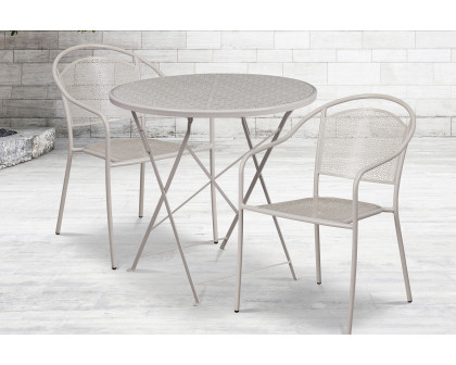 BLNK Oia Commercial Round Steel Indoor-Outdoor Folding Patio Table Set with 2 Round Back Chairs