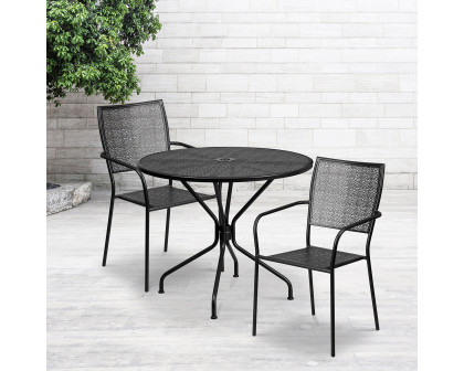 BLNK Oia Commercial Round Steel Indoor-Outdoor Patio Table Set with 2 Square Back Chairs