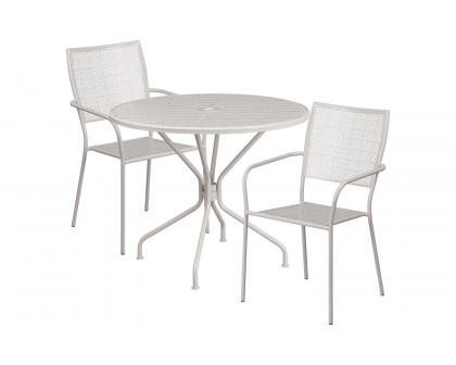 BLNK Oia Commercial Round Steel Indoor-Outdoor Patio Table Set with 2 Square Back Chairs