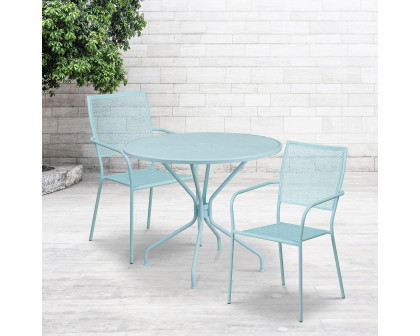 BLNK Oia Commercial Round Steel Indoor-Outdoor Patio Table Set with 2 Square Back Chairs