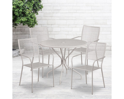 BLNK Oia Commercial Round Steel Indoor-Outdoor Patio Table Set with 4 Square Back Chairs