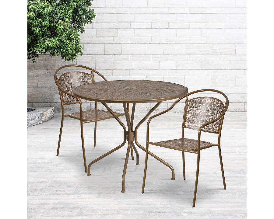 BLNK Oia Commercial Steel Indoor-Outdoor Patio Table Set with 2 Round Back Chairs