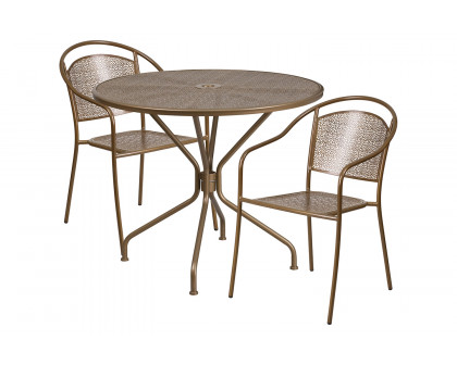 BLNK Oia Commercial Steel Indoor-Outdoor Patio Table Set with 2 Round Back Chairs