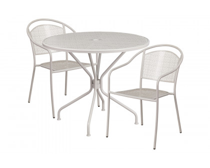 BLNK Oia Commercial Steel Indoor-Outdoor Patio Table Set with 2 Round Back Chairs - Light Gray, 35.25"W