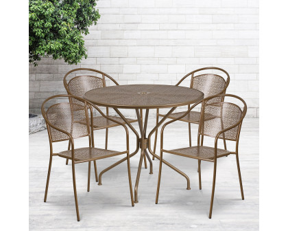 BLNK Oia Commercial Steel Indoor-Outdoor Patio Table Set with 4 Round Back Chairs