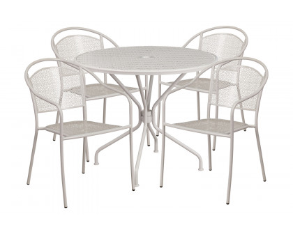 BLNK Oia Commercial Steel Indoor-Outdoor Patio Table Set with 4 Round Back Chairs - Light Gray, 35.25"W