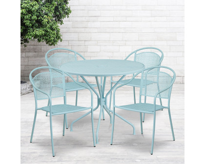 BLNK Oia Commercial Steel Indoor-Outdoor Patio Table Set with 4 Round Back Chairs