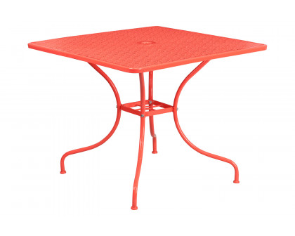 BLNK Oia Commercial Square Steel Indoor-Outdoor Patio Table Set with 2 Square Back Chairs - Coral, 35.5"W