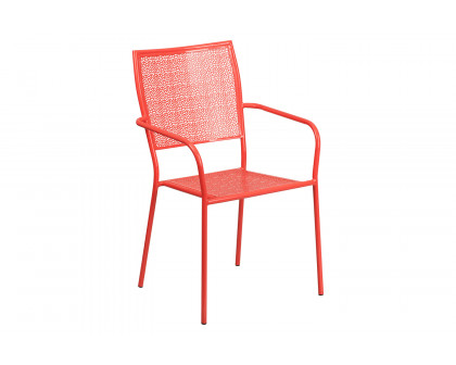 BLNK Oia Commercial Square Steel Indoor-Outdoor Patio Table Set with 2 Square Back Chairs - Coral, 35.5"W