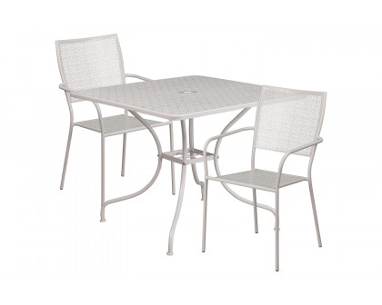 BLNK Oia Commercial Square Steel Indoor-Outdoor Patio Table Set with 2 Square Back Chairs - Light Gray, 35.5"W