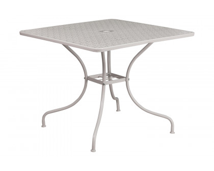 BLNK Oia Commercial Square Steel Indoor-Outdoor Patio Table Set with 2 Square Back Chairs - Light Gray, 35.5"W