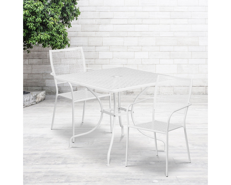 BLNK Oia Commercial Square Steel Indoor-Outdoor Patio Table Set with 2 Square Back Chairs