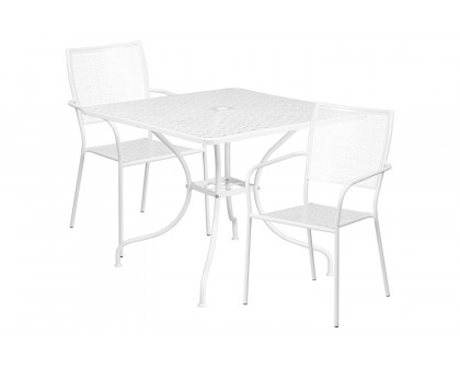 BLNK Oia Commercial Square Steel Indoor-Outdoor Patio Table Set with 2 Square Back Chairs