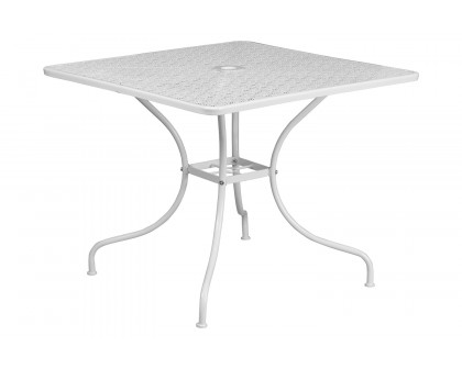 BLNK Oia Commercial Square Steel Indoor-Outdoor Patio Table Set with 2 Square Back Chairs - White, 35.5"W