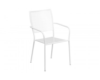 BLNK Oia Commercial Square Steel Indoor-Outdoor Patio Table Set with 2 Square Back Chairs - White, 35.5"W