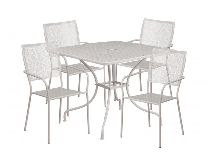 BLNK Oia Commercial Square Steel Indoor-Outdoor Patio Table Set with 4 Square Back Chairs - Light Gray, 35.5"W