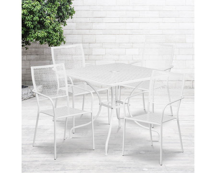 BLNK Oia Commercial Square Steel Indoor-Outdoor Patio Table Set with 4 Square Back Chairs