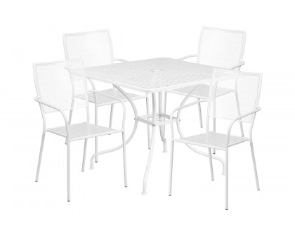 BLNK Oia Commercial Square Steel Indoor-Outdoor Patio Table Set with 4 Square Back Chairs