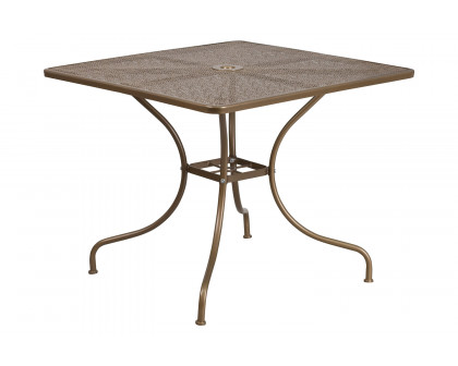 BLNK Oia Commercial Steel Indoor-Outdoor Patio Table Set with 2 Round Back Chairs - Gold, 35.5"W