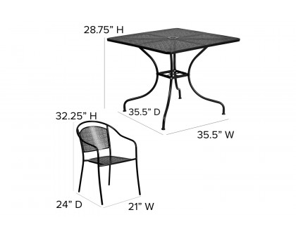 BLNK Oia Commercial Steel Indoor-Outdoor Patio Table Set with 4 Round Back Chairs - Black, 35.5"W