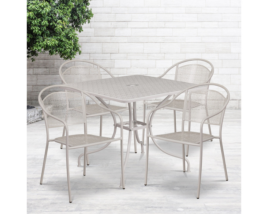 BLNK Oia Commercial Steel Indoor-Outdoor Patio Table Set with 4 Round Back Chairs - Light Gray, 35.5"W