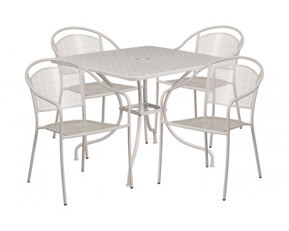 BLNK Oia Commercial Steel Indoor-Outdoor Patio Table Set with 4 Round Back Chairs - Light Gray, 35.5"W