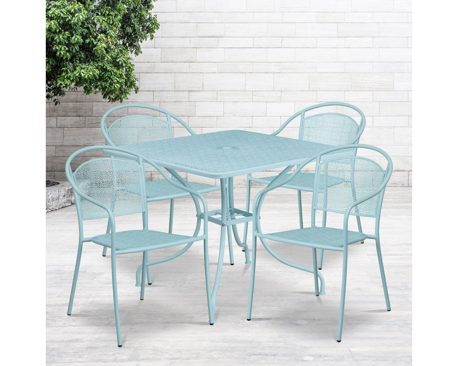 BLNK Oia Commercial Steel Indoor-Outdoor Patio Table Set with 4 Round Back Chairs