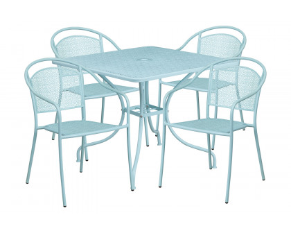 BLNK Oia Commercial Steel Indoor-Outdoor Patio Table Set with 4 Round Back Chairs