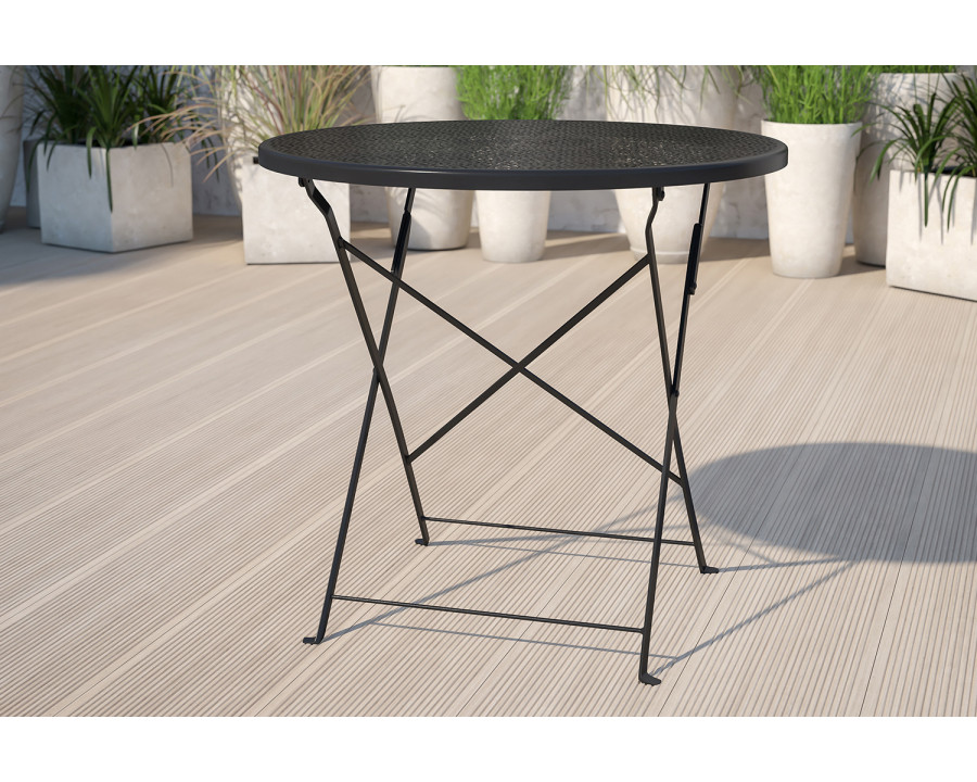 BLNK Oia Commercial Round Steel Indoor-Outdoor Folding Patio Table