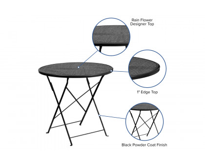 BLNK Oia Commercial Round Steel Indoor-Outdoor Folding Patio Table - Black, 30"D