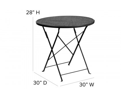 BLNK Oia Commercial Round Steel Indoor-Outdoor Folding Patio Table - Black, 30"D