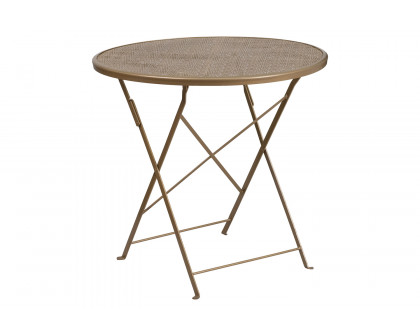 BLNK Oia Commercial Round Steel Indoor-Outdoor Folding Patio Table - Gold, 30"D