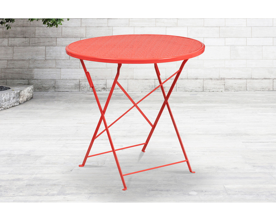 BLNK Oia Commercial Round Steel Indoor-Outdoor Folding Patio Table - Coral, 30"D