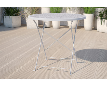 BLNK Oia Commercial Round Steel Indoor-Outdoor Folding Patio Table