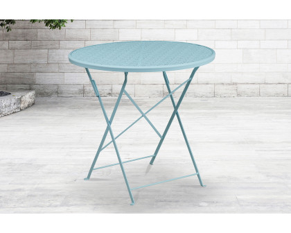 BLNK Oia Commercial Round Steel Indoor-Outdoor Folding Patio Table