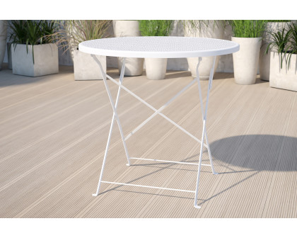 BLNK Oia Commercial Round Steel Indoor-Outdoor Folding Patio Table