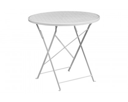 BLNK Oia Commercial Round Steel Indoor-Outdoor Folding Patio Table - White, 30"D