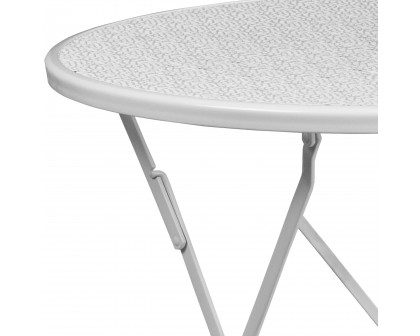 BLNK Oia Commercial Round Steel Indoor-Outdoor Folding Patio Table - White, 30"D