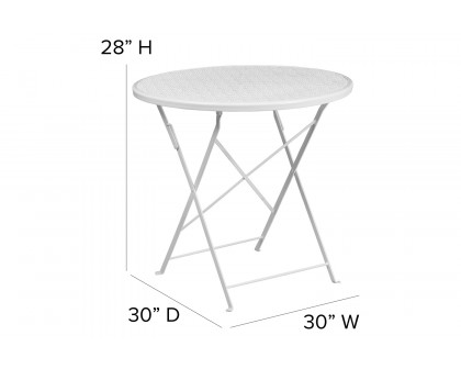 BLNK Oia Commercial Round Steel Indoor-Outdoor Folding Patio Table - White, 30"D