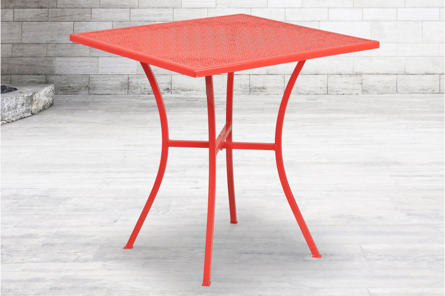 BLNK™ Oia Commercial Square Steel Indoor-Outdoor Patio Table - Coral