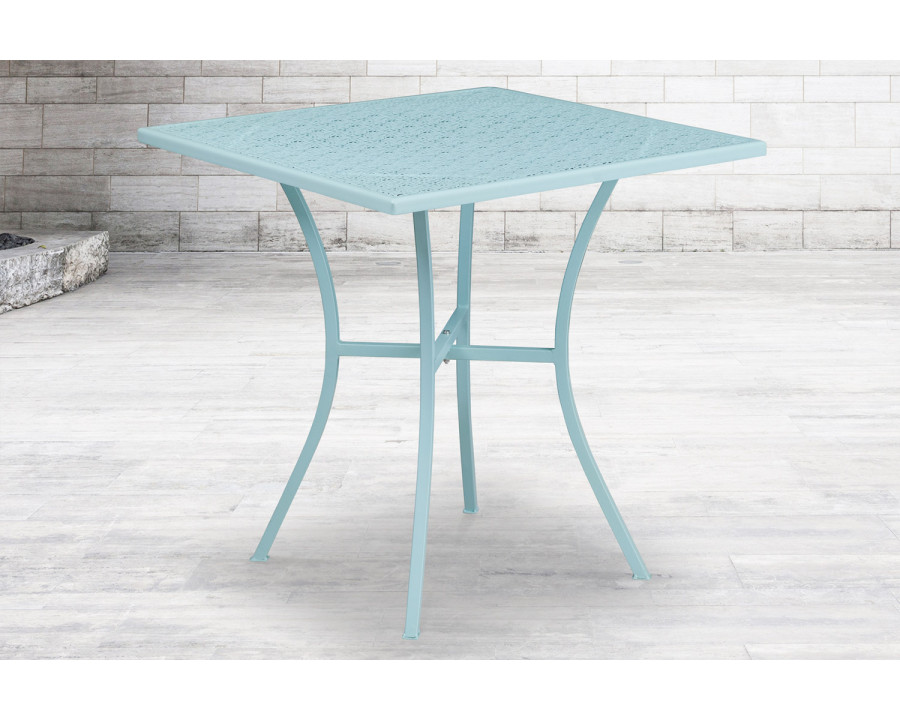 BLNK Oia Commercial Square Steel Indoor-Outdoor Patio Table - Sky Blue