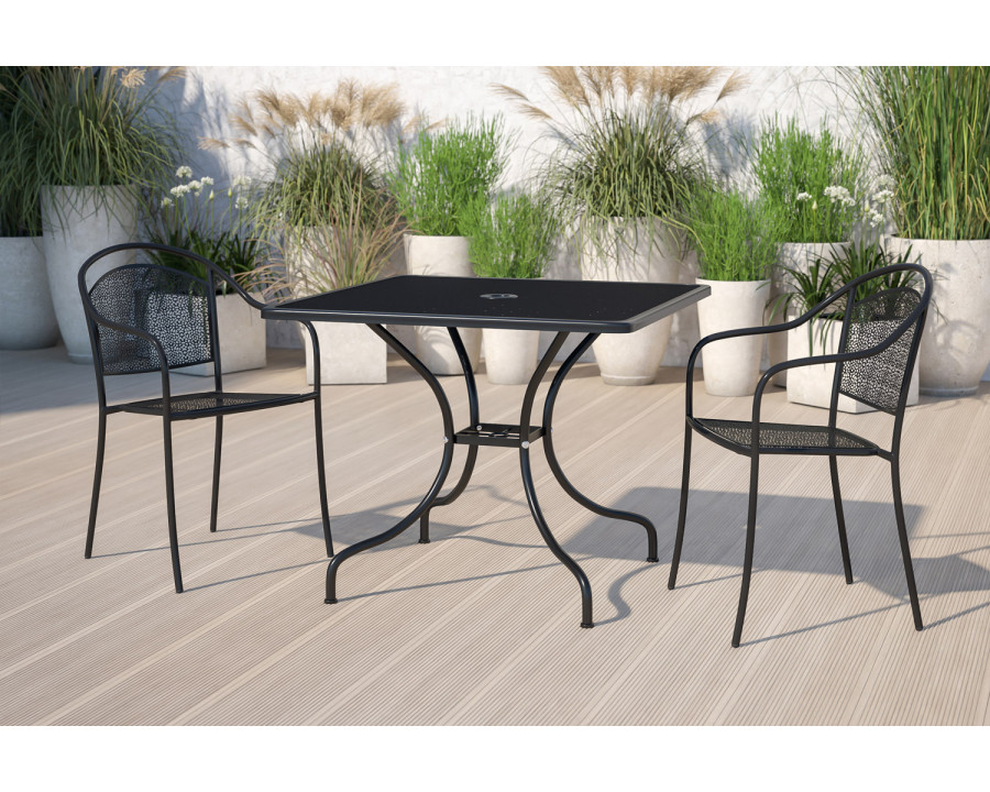 BLNK Oia Commercial Square Steel Indoor-Outdoor Patio Table with Umbrella Hole