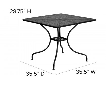 BLNK™ Oia Commercial Square Steel Indoor-Outdoor Patio Table with Umbrella Hole - Black