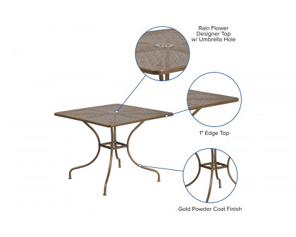 BLNK™ Oia Commercial Square Steel Indoor-Outdoor Patio Table with Umbrella Hole - Gold