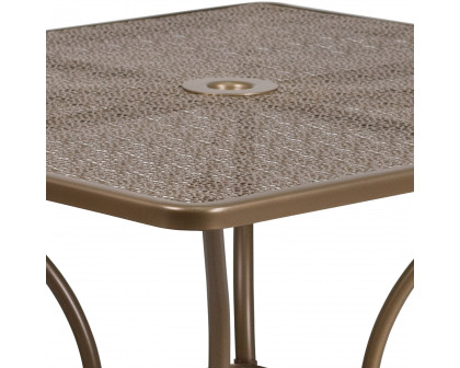 BLNK™ Oia Commercial Square Steel Indoor-Outdoor Patio Table with Umbrella Hole - Gold